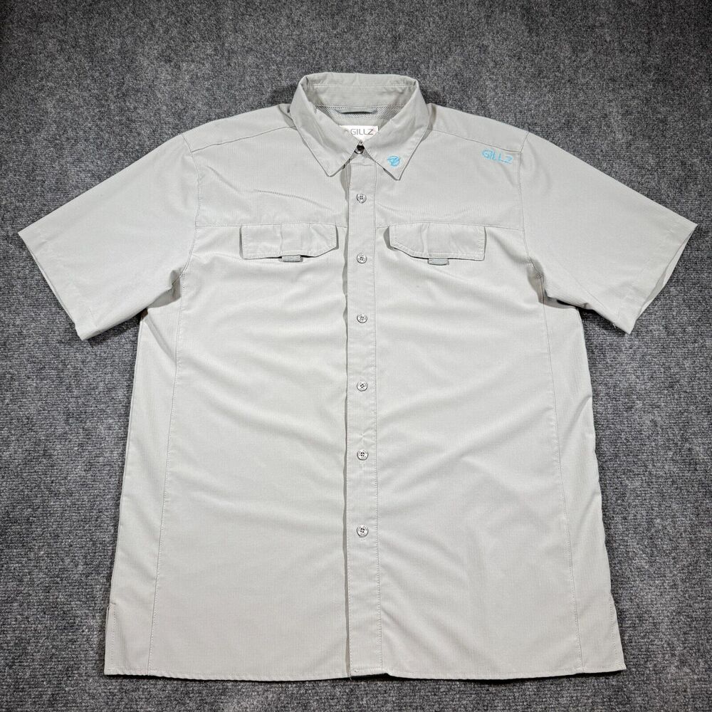 Gillz Shirt Men Large Gray Button Up Short Sleeve Outdoor Fishing Tech Vented